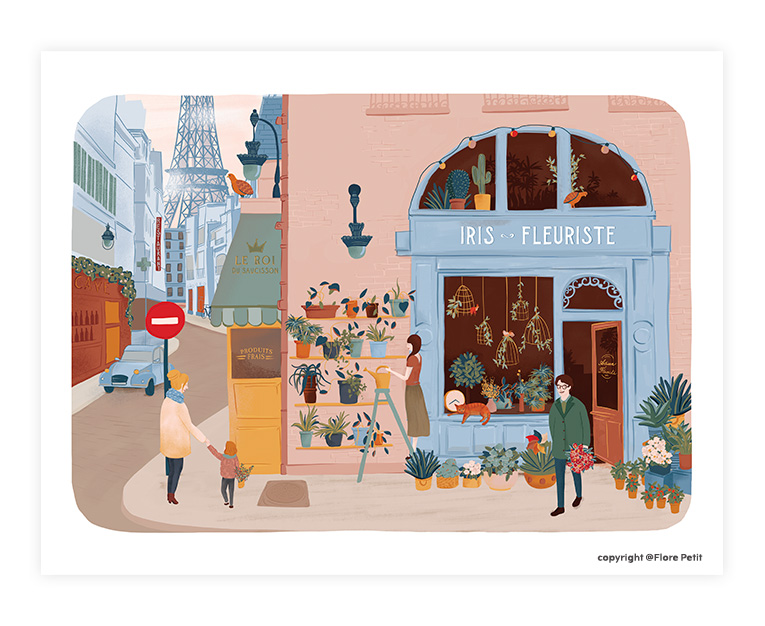 fleuriste, illustration rues de Paris Flore Petit